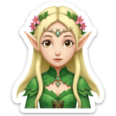 elf wearing flower pattern dress, Half Body. sticker