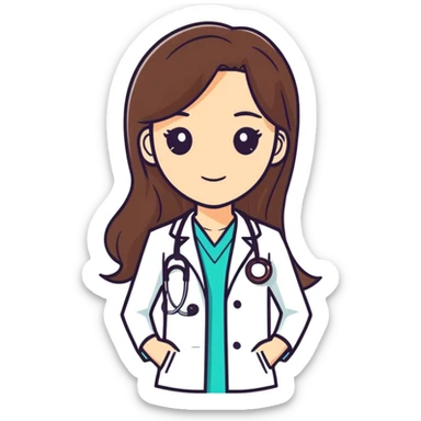 Young womain long Brown hair doctor sticker