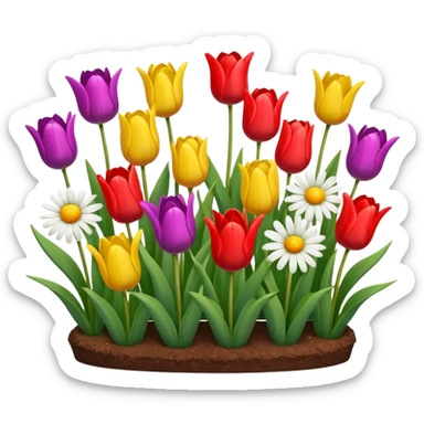 flower bed with a mix of tulips and daisies sticker