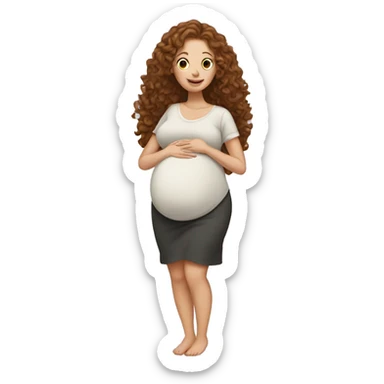 Pregnant white lady with long, brown, curly hair holding her belly sticker