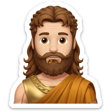 Hercules from The Olympians with long brown wavy hair and beard, bronze toga sticker