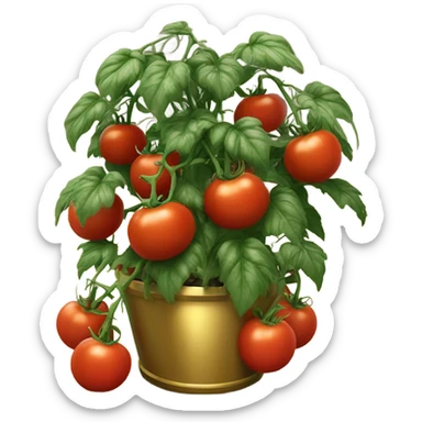 Large Tomato plant with only Black tomatoes on in a gold pot sticker