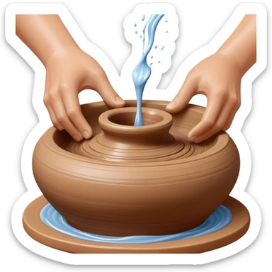 Cinematic Realistic image of a ceramic pottery wheel in action, with skilled hands shaping wet clay into a graceful form, featuring intricate details of swirling textures and gentle water splashes, illuminated by soft, artisanal lighting sticker