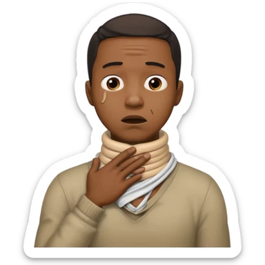 make a photo of a black man who is choking himself with his hands but his hands are on his neck sticker