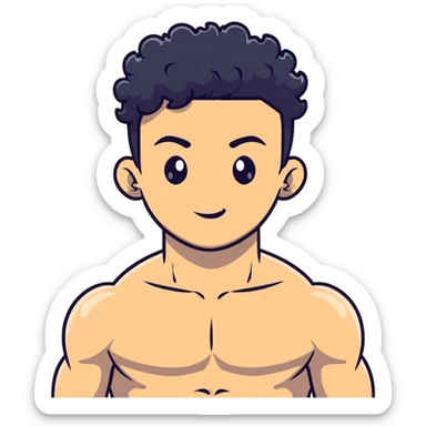 shirtless male athlete with white skin and moderately curly black hair on top with shaved sides sticker