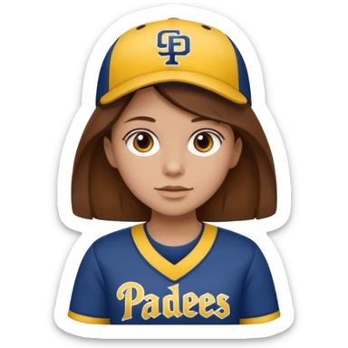 girl with brown hair wearing brown and yellow padres jersey  sticker