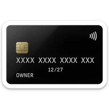 Add the name 'OWNER' and show the card number as XXXX XXXX XXXX XXXX, keeping the style shiny, modern, and minimal, with no background. The style should be shiny, modern, and minimal. sticker