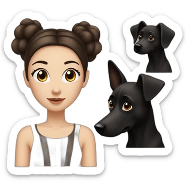 White women with long dark brown hair and long eyelashes dark brown eyes and thick dark brown eyebrows and black dog with a white stripe on the neck and ears raised up sticker