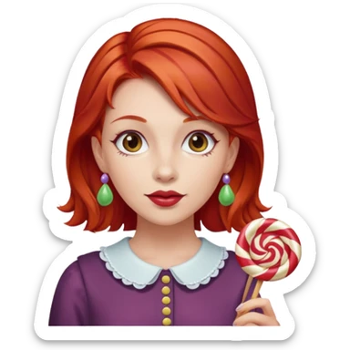 red hair woman with sweet treat accessories, not holding a candy sticker