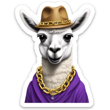 Llama dress like a rapper wearing chain sippin purple juice in a double cup sticker