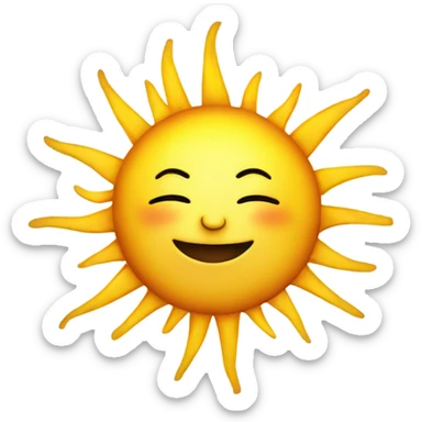 A simple, vibrant sun emoji with rays emanating, symbolizing energy and enlightenment. Transparent background sticker