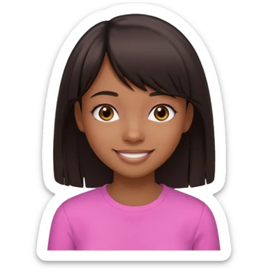 garota preta dando joiha sorrindo com cabelos médios lisos franjas separadas e olhos castanhos escuros sticker