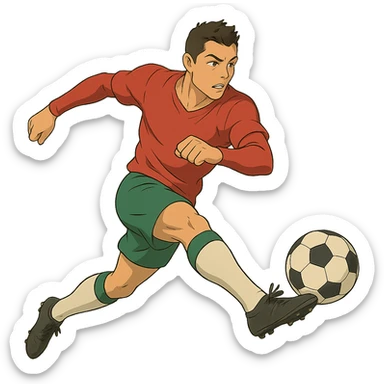 ghibli style dynamic soccer pose of Ronaldo sticker