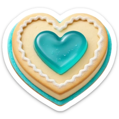 Realistic shortbread cookie in the shape of a heart with Tiffany blue color jelly middle filling and sprinkled powder sugar on top. sticker