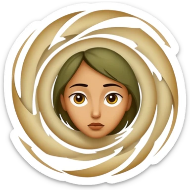 A stylized face with a pensive expression, surrounded by an abstract vortex representing doubt and the search for truth. sticker