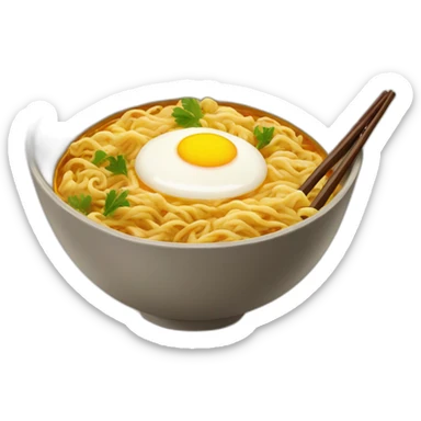 a bowl off curry noodle with egg sticker