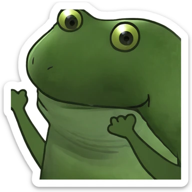 frog meme character doing a goofy dance, arms up, funny face sticker