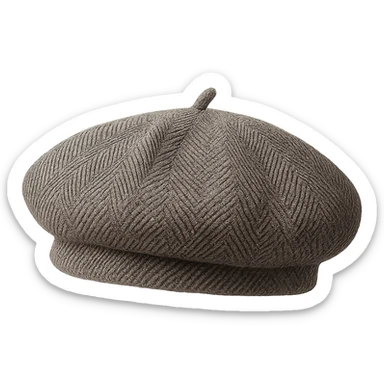 a herringbone-patterned beret, detailed textile texture, stylish and classic, isolated, no background sticker