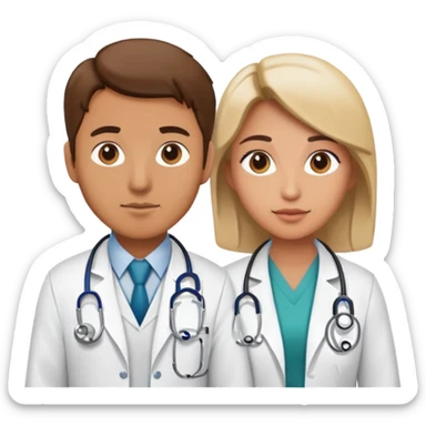 Female doctor and male doctor with medical symbols sticker