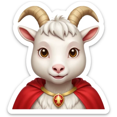 white female goat wearing a read cape sticker