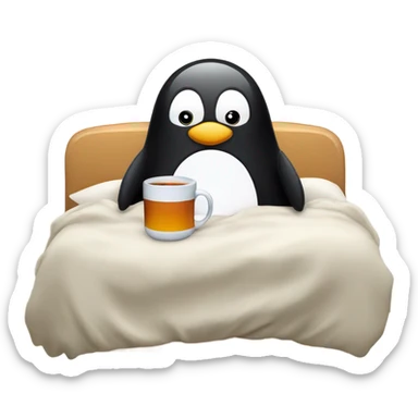 cozy penguin in bed with tea sticker