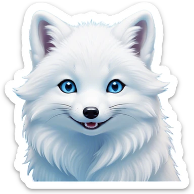 Cinematic Comical Arctic Fox Portrait Emoji, Head tilted dramatically with an exaggeratedly amused expression, featuring a striking, glossy white Fur with bold icy blue accents and wide, expressive eyes filled with playful disbelief, Simplified yet hilariously expressive features, highly detailed, glowing with a slightly sassy glow, high shine, dramatic yet playful, stylized with an air of cheeky arctic mischief, bright and endearing, soft glowing outline, capturing the essence of a spirited and over-the-top arctic fox, so meme-worthy it feels like it could side-eye its way into internet fame instantly! sticker