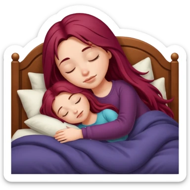 Beautiful long burgundy haired girl sleeping in big comfy bed sticker