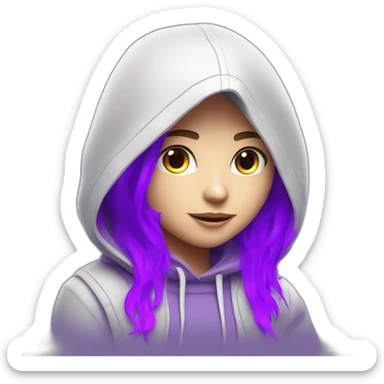  Girl artist behind his laptop with this style : Alan Walker Singer neon glowing bright purple character purple themed character sticker