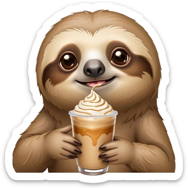 Beige sloth holding an iced caramel latte  sticker