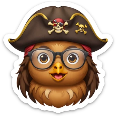 chick animal with glasses, pirate sticker