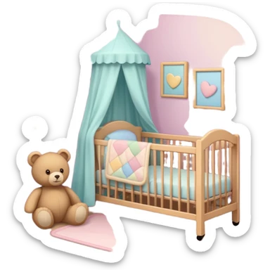 Cozy baby room with crib and teddy bear sticker