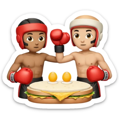 Chess pieces boxing, holding guard and jabbing, on top of an egg sandwich sticker