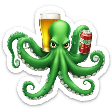 Octopus holding a Heineken beer with his tentacle  sticker