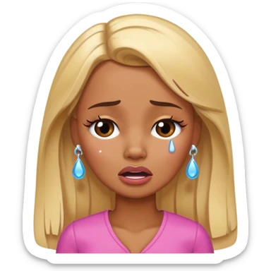brown skin blonde barbie crying with tears  sticker