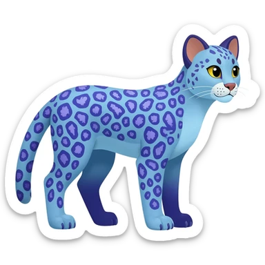 Colorful bluish cute adorable tropical exotic fruity blueberry-themed rosy Caracal-Cheetah-Serval-Snow-Leopard-Trico-Sergal-Vernid-fusion-hybrid-animal-creature, full body, with tribal markings sticker