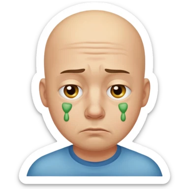 sad man with bald spot and boogers sticker