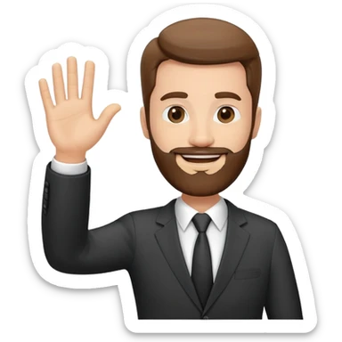 bearded man in business suit waving hand with friendly smile sticker