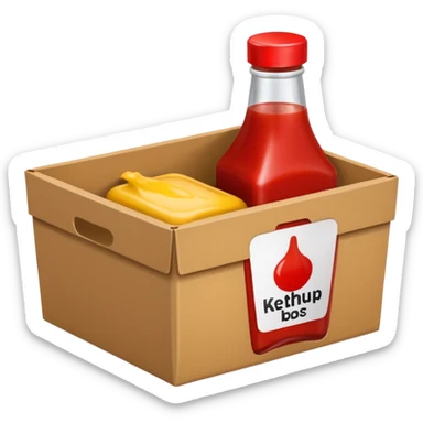 a small box have 2 sides, ketchup and mustard sticker