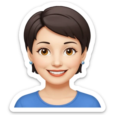 middle-aged woman, white skin, short hair, small earrings, smiling, lively personality sticker