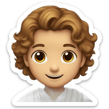 animated jesus child 3 year old boy honey colored eyes abundant wavy brown hair rosy cheeks white tunic tender and loving and happy sticker
