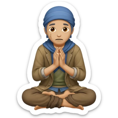 Beggar on knees with hands out sticker