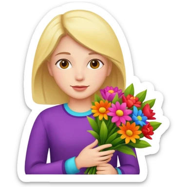 flower-holding person bouqet sticker