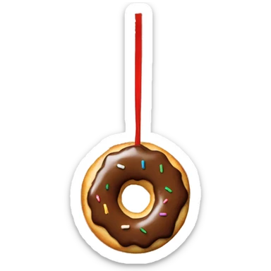 A donut is hanging on the Christmas tree sticker