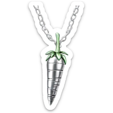 Realistic shiny metallic silver chain necklace with a metallic silver carrot pendant on the chain. sticker