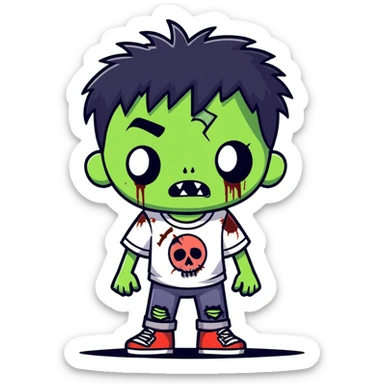 boy zombie with black hair and greenish skin sticker