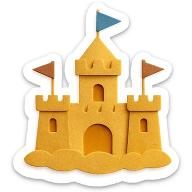 detailed and playful sand castle with flags in paper-craft style sticker