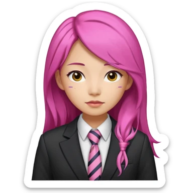 long black and a little pink haired asian woman with tie and blazer sticker