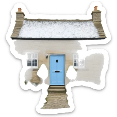 Snowy stone cotswolds cottage with sky blue door  sticker