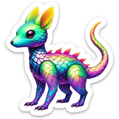 Tropical futuristic lush warm-colored neon Fakémon-Trico-creature sticker