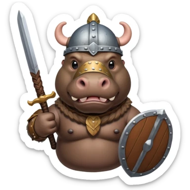 hippo with viking helmet and sword sticker